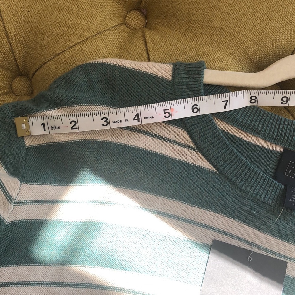NWT Men's Sweater Cotton and Cashmere Blend- Light green and Ivory stripe I XL - Picture 13 of 13